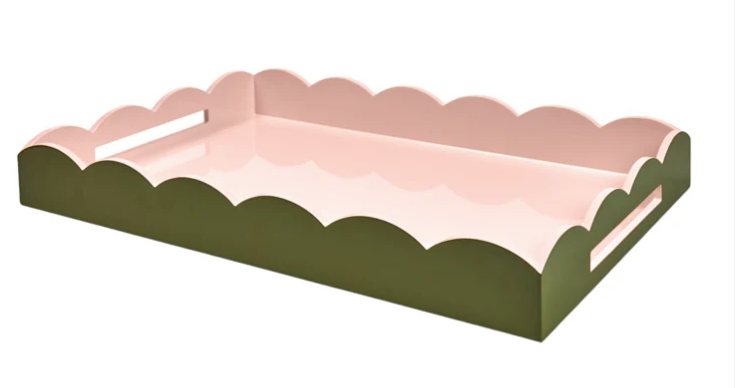 Scalloped Lacquered Tray, pink and green