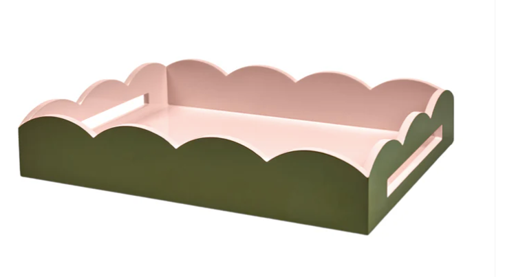 Scalloped Lacquered Tray, pink and green