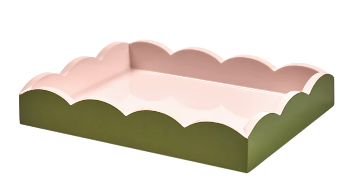 Scalloped Lacquered Tray, pink and green