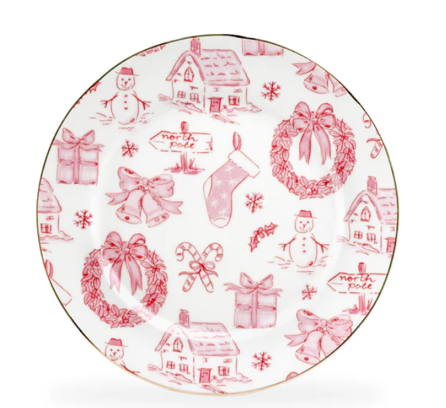 Christmas Pink Bow Dessert Plate