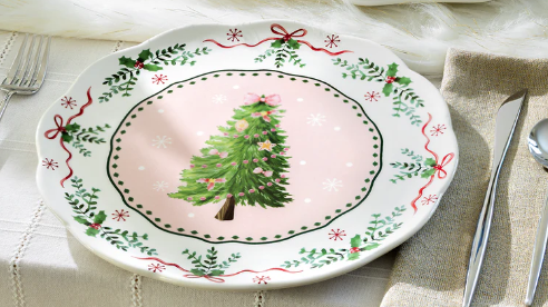 Pink Christmas Tree Dinner Plate