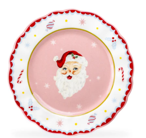 Pink Santa Dessert Plate