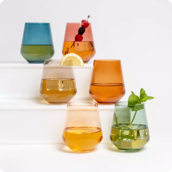 Multi Colored Stemless Wine Glasses, s/6