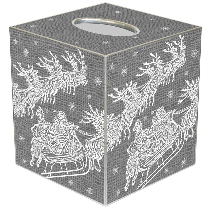 Santa & Reindeer Silver Tissue Box Cover
