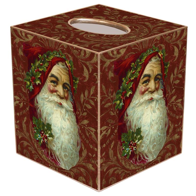 Santa Face on Red Damask Tissue Box Cover