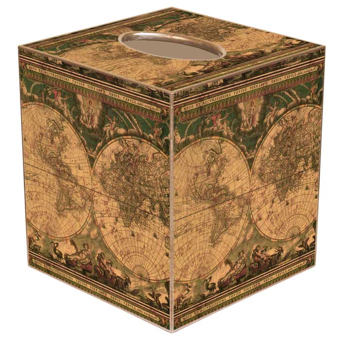 Antique World Map Tissue Box Cover
