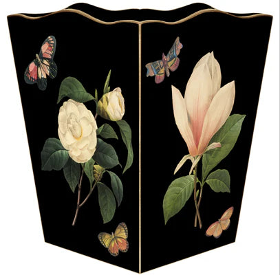 Black Magnolia Scalloped Waste Bin