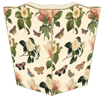 Ivory Floral Scalloped Waste Bin