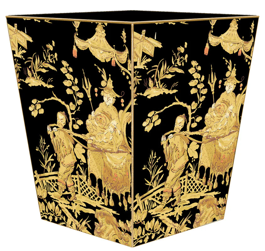Black and Gold Asian Toile Waste Bin