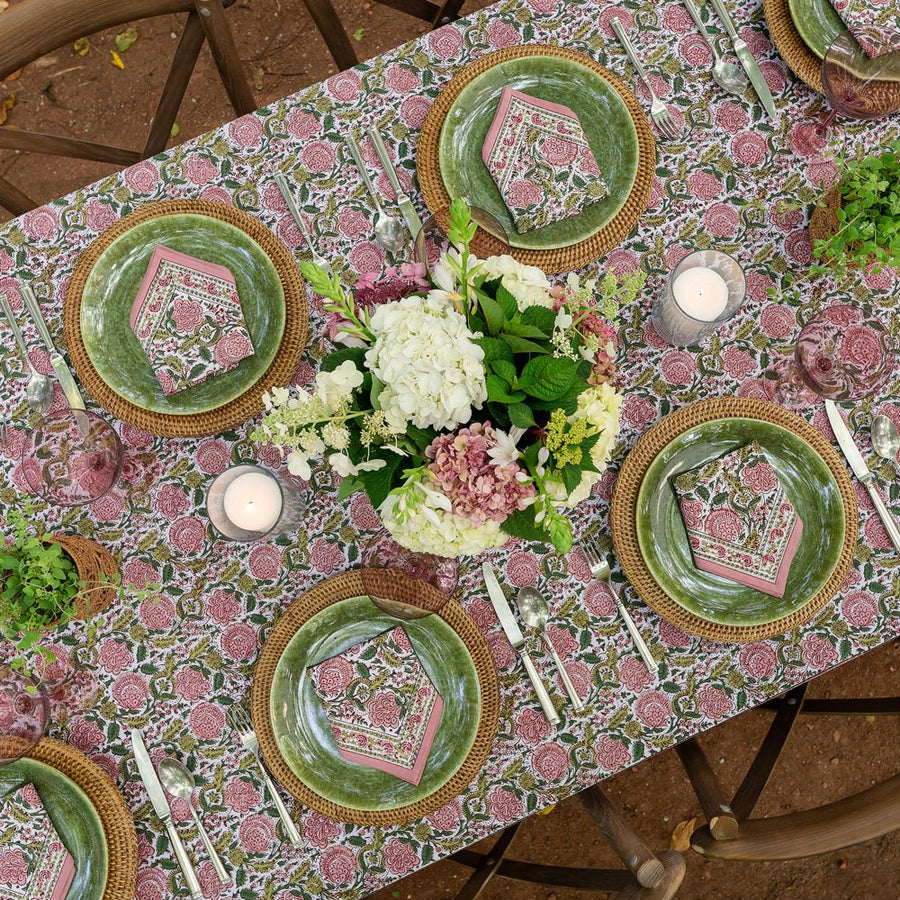 Bohemian Floral Moss & Mauve Tablecloth
