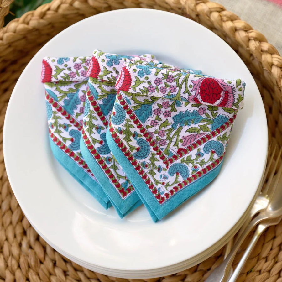 Bohemian Floral Turquoise Napkin, s/4