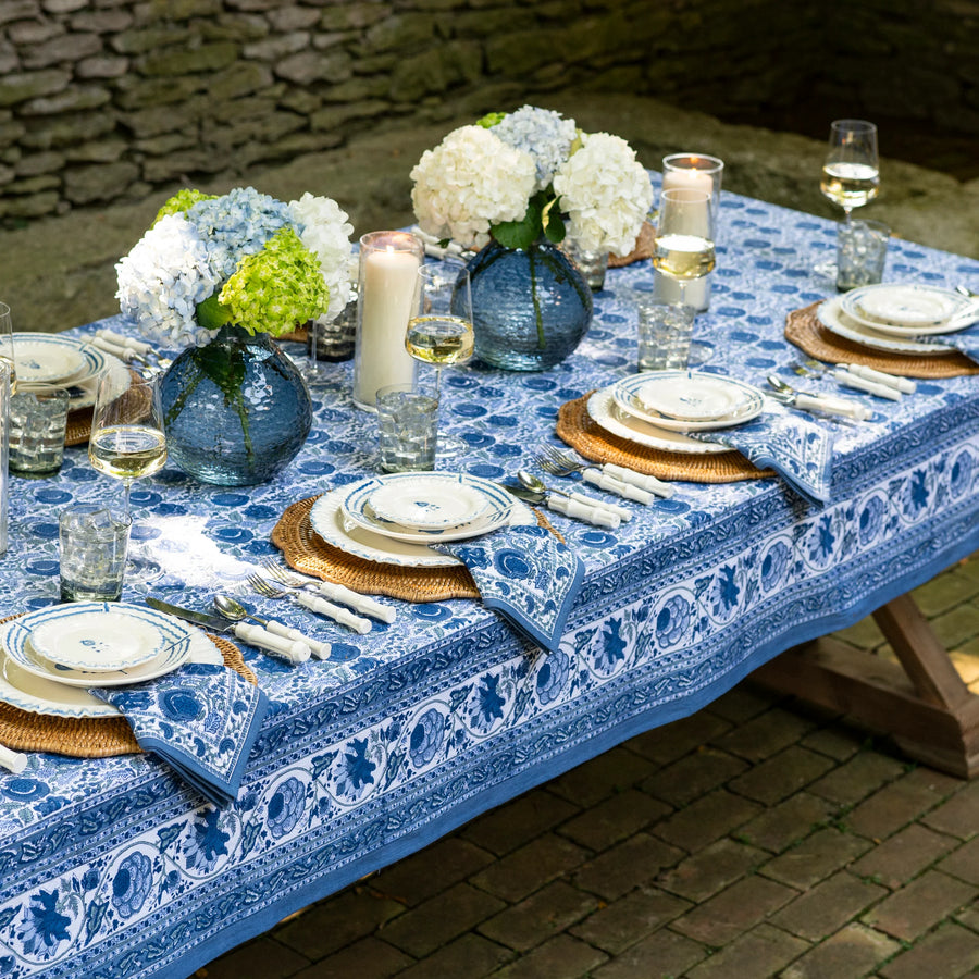 Bohemian Floral Blue & Aqua Tablecloth
