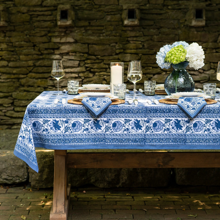 Bohemian Floral Blue & Aqua Tablecloth
