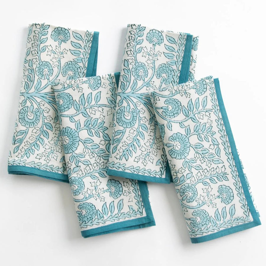 Floral Trellis Aqua Napkin, s/4