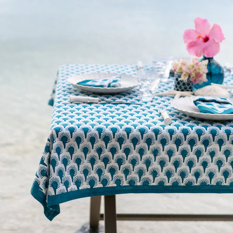 Geo Feather Teal Tablecloth