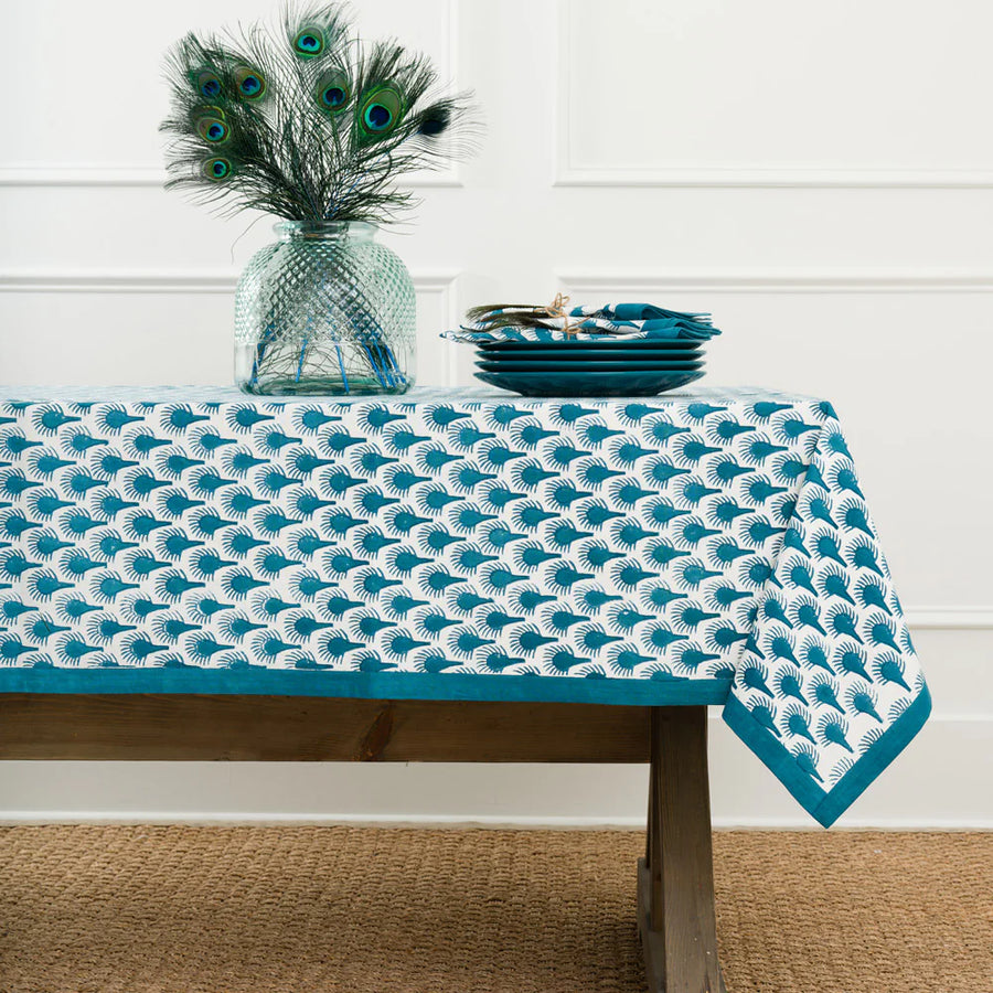 Geo Feather Teal Tablecloth