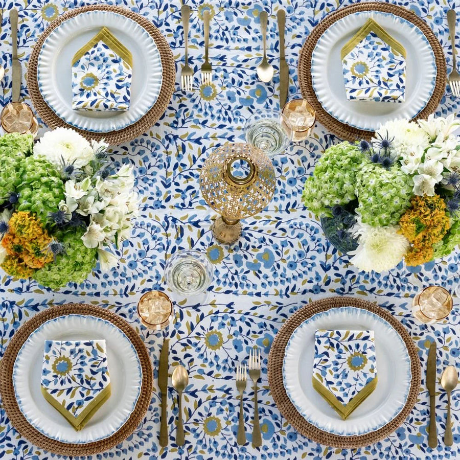 Starflower Blue & Ochre Tablecloth, 60 x 90