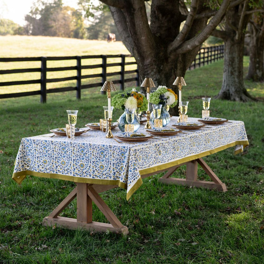 Starflower Blue & Ochre Tablecloth, 60 x 90