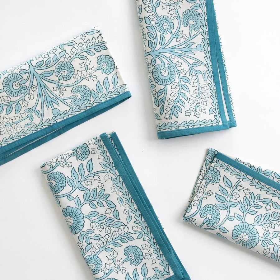 Floral Trellis Aqua Napkin, s/4