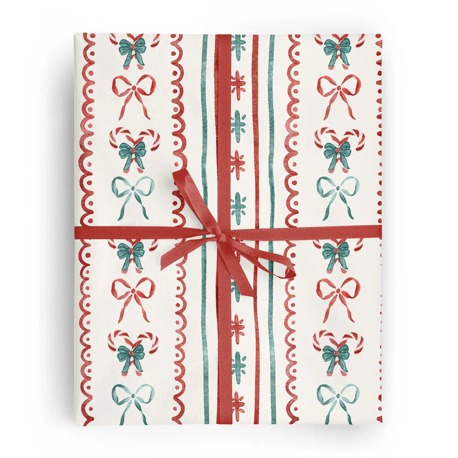 Christmas Candy Cane & Bow Wrapping Paper Roll