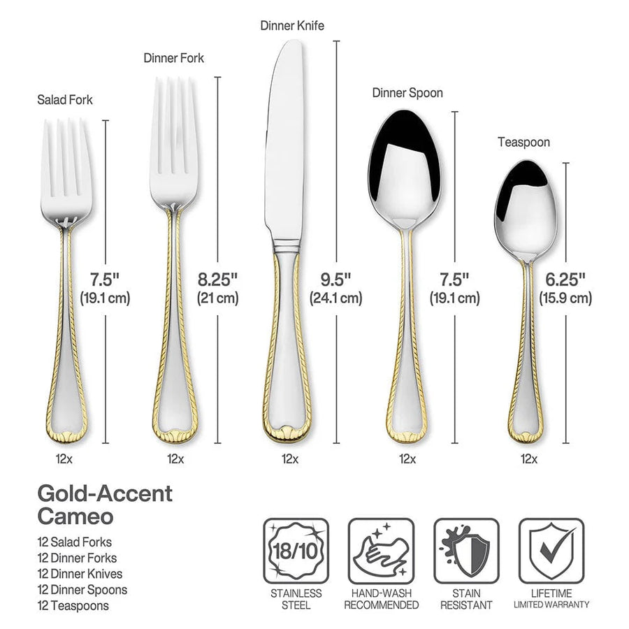 Mikasa Cameo Gold 65 Piece Flatware Set, Service for 12