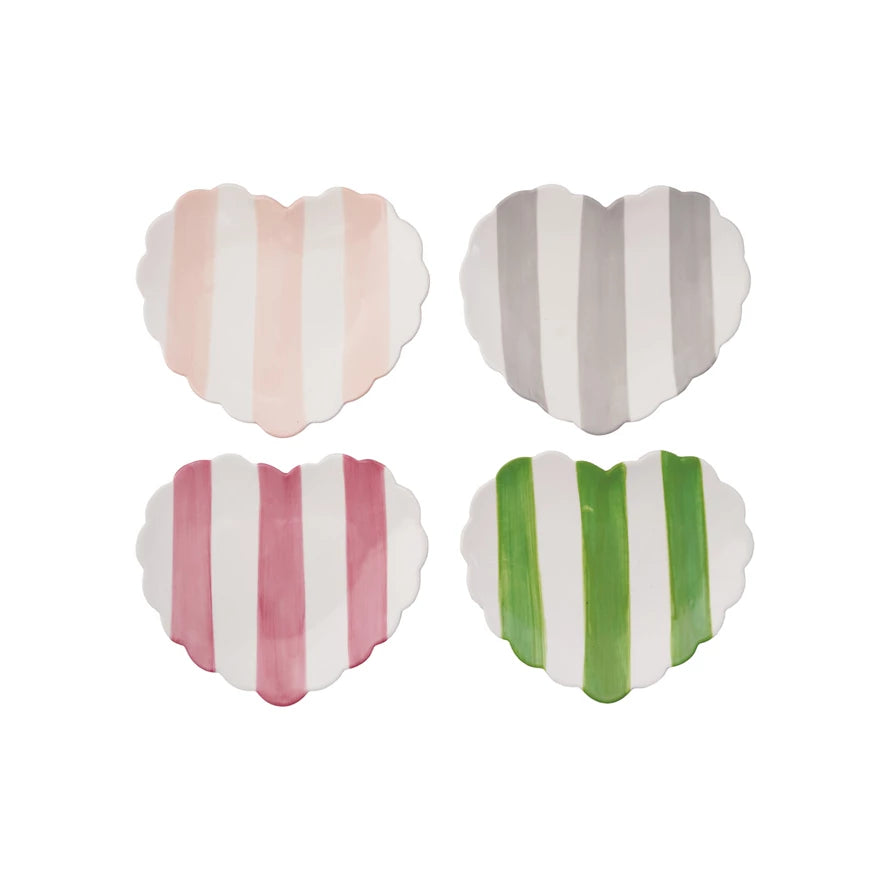 Stoneware Striped Scalloped Heart Plates, s/4