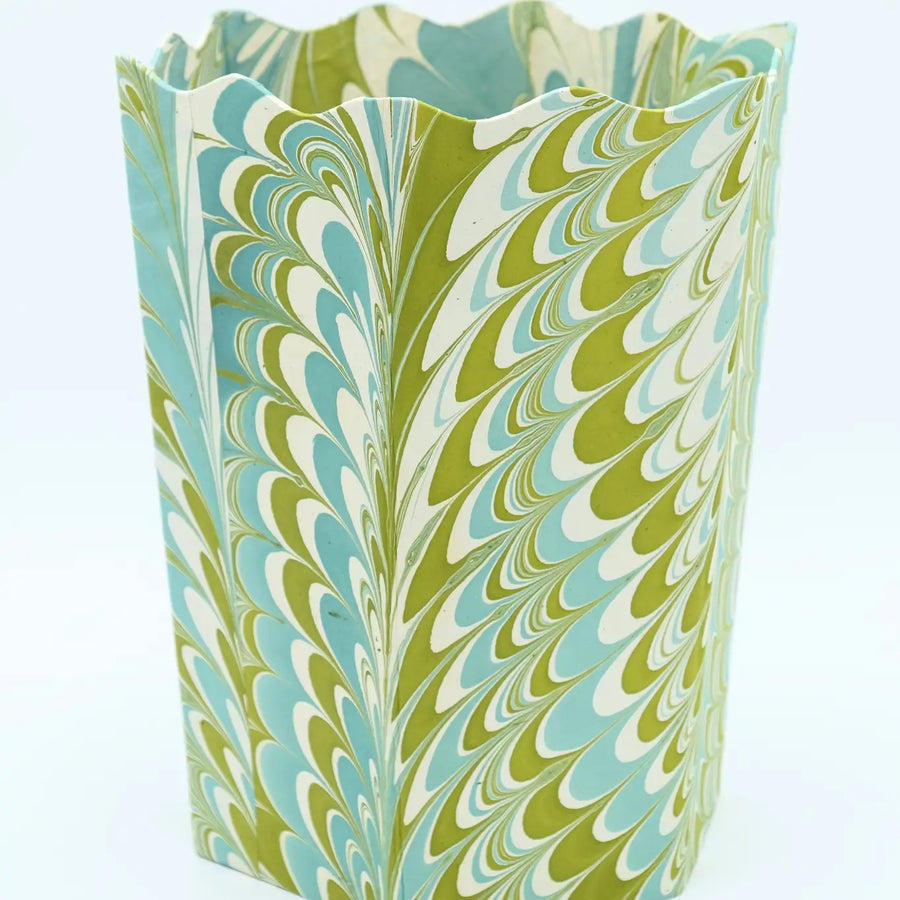 Green Marbled Scalloped Waste Bin