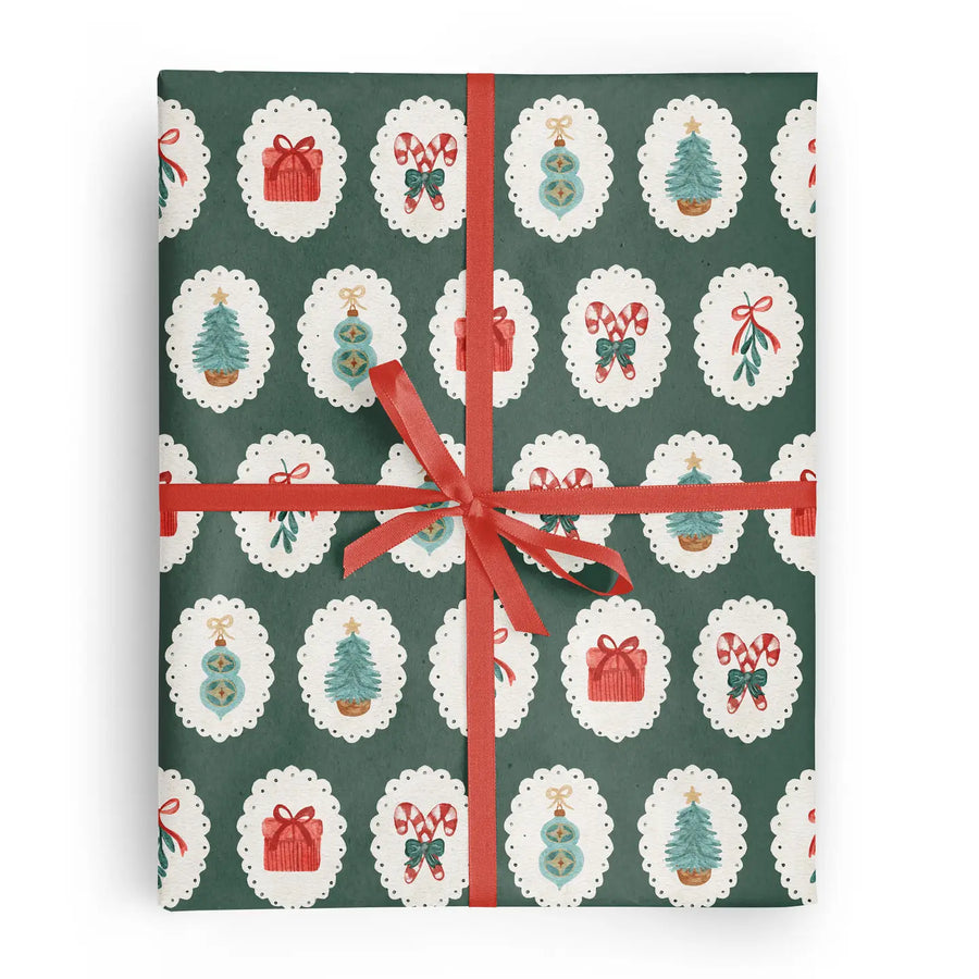 Green Cameo Christmas Wrapping Paper Roll