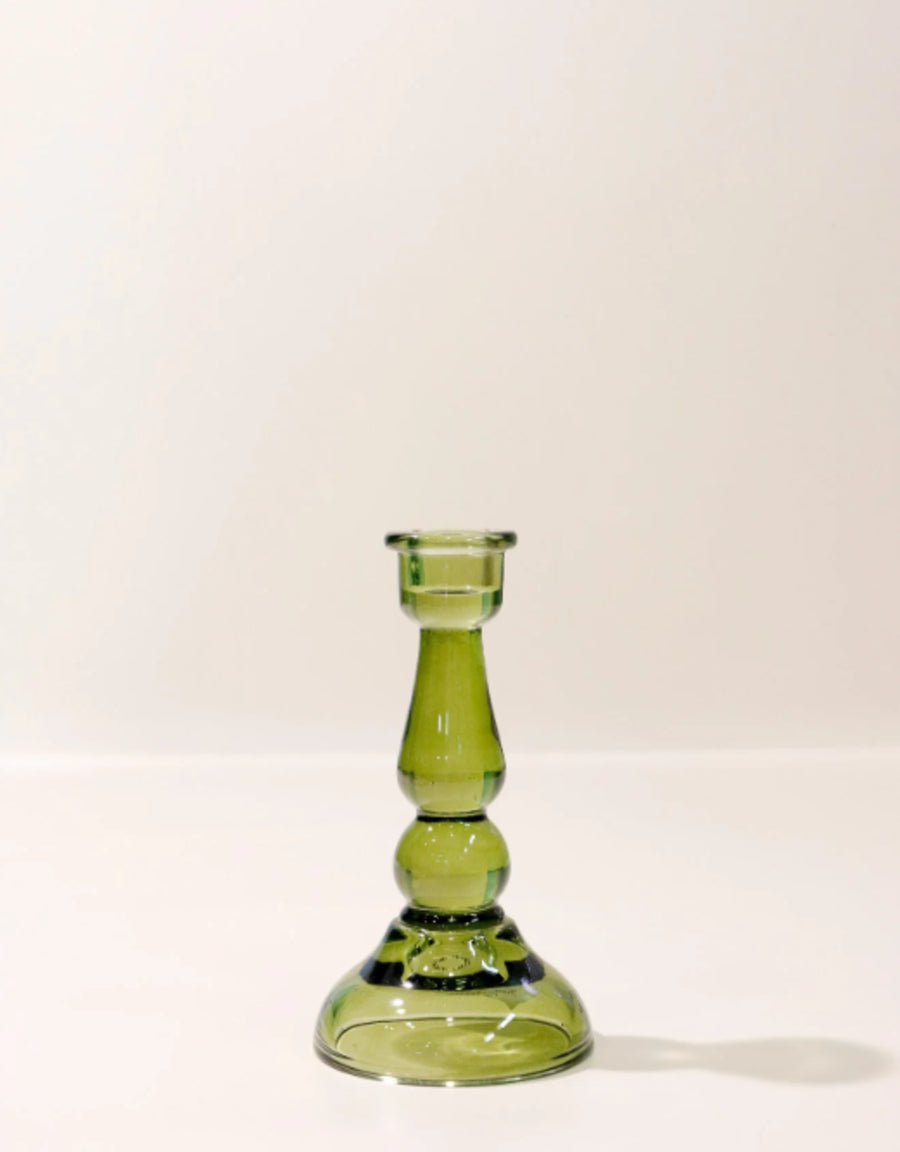 Tall Glass Taper Candle Holder - Dark Green