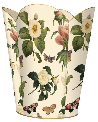 Ivory Magnolia Scalloped Tin Waste Bin