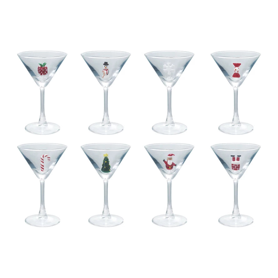 Martini Glass with Holiday Figures