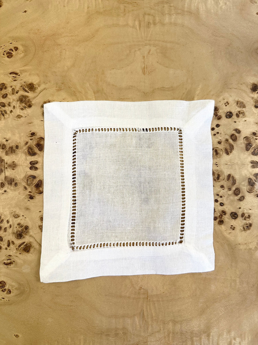 Hemstitched Linen Cocktail Napkin - Ivory s/4