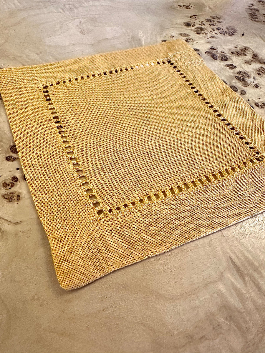 Hemstitched Cocktail Napkin - Mustard s/4