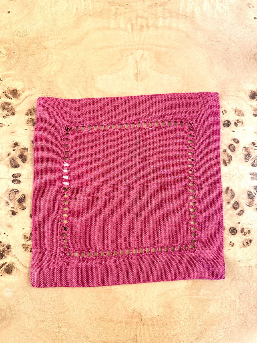 Hemstitched Cocktail Napkin - Fuschia s/4