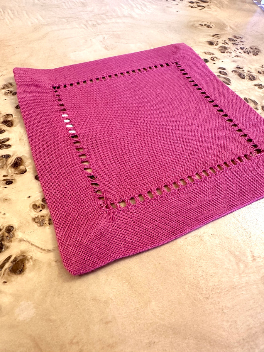 Hemstitched Cocktail Napkin - Fuschia s/4