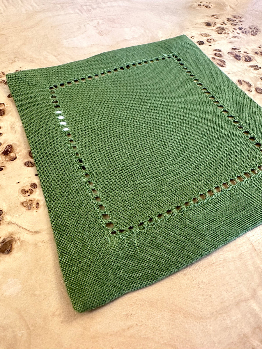 Hemstitched Cocktail Napkin - Kiwi s/4