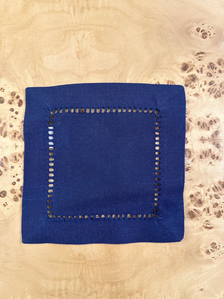 Hemstitched Cocktail Napkin - Navy Blue s/4