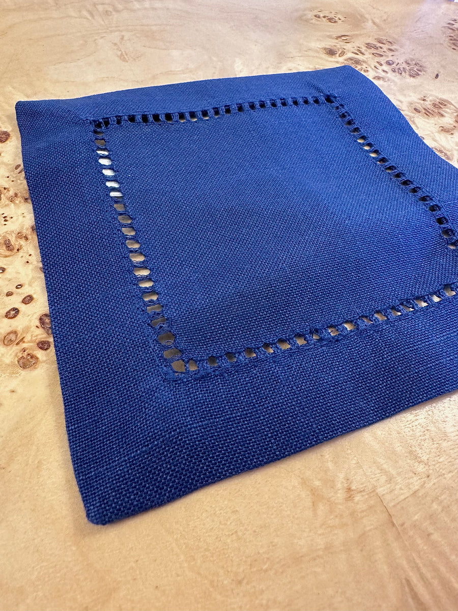 Hemstitched Cocktail Napkin - Navy Blue s/4