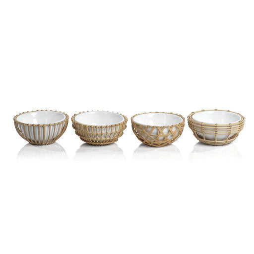 Wicker and Bamboo Condiment Bowls - Set of 4 Assorted