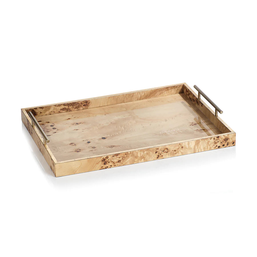 Leiden Burl Wood Rectangular Tray