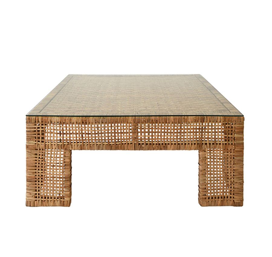 Charlie Rattan Coffee Table w/ Glass Top