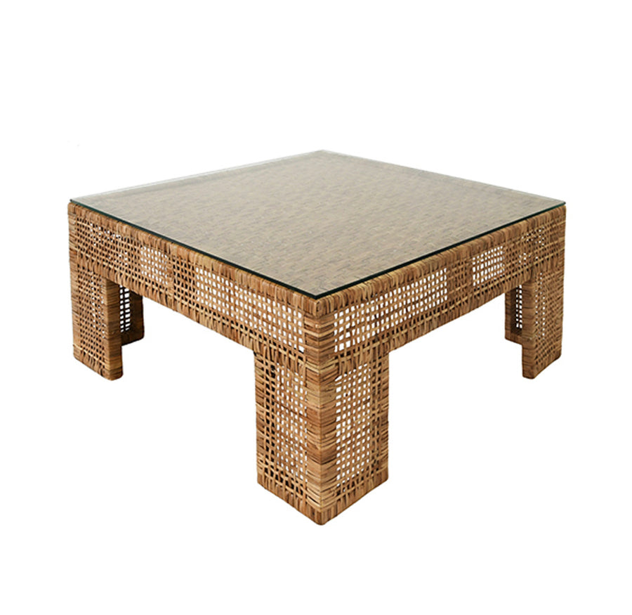 Charlie Rattan Coffee Table w/ Glass Top